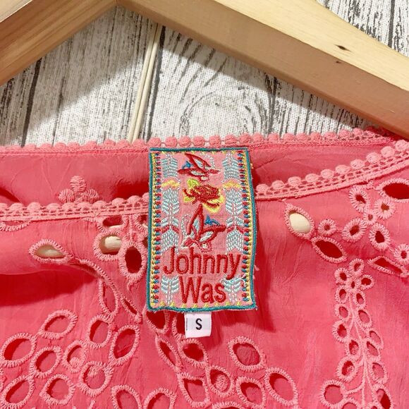 Johnny Was Embroidered Eyelet Tunic Coral Size Small Women’s - Picture 10 of 12